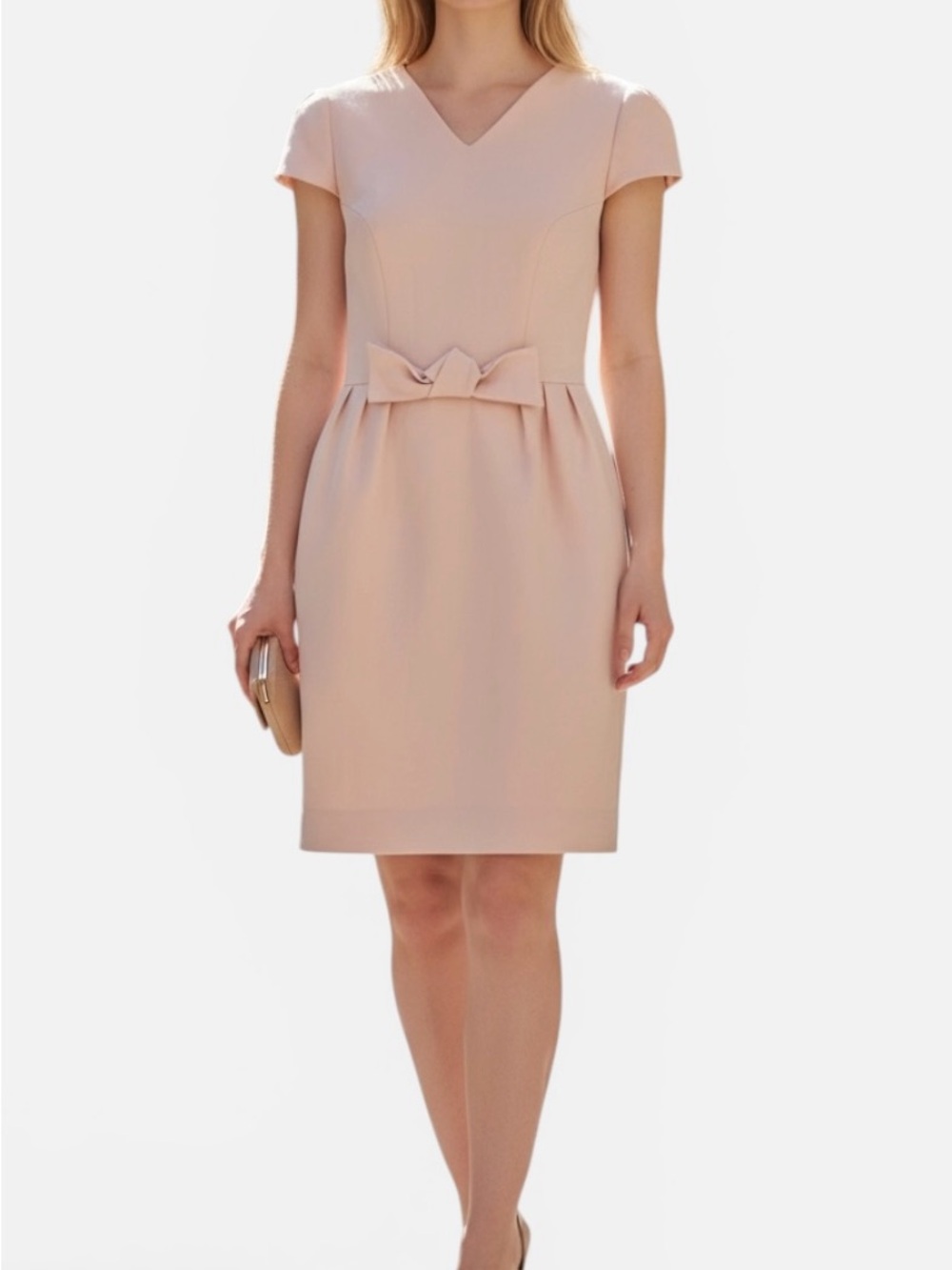 Balenciaga Paris Le Dix Light Pale Pink Shift Dress Bow Size 38 Wool Silk 4/6
